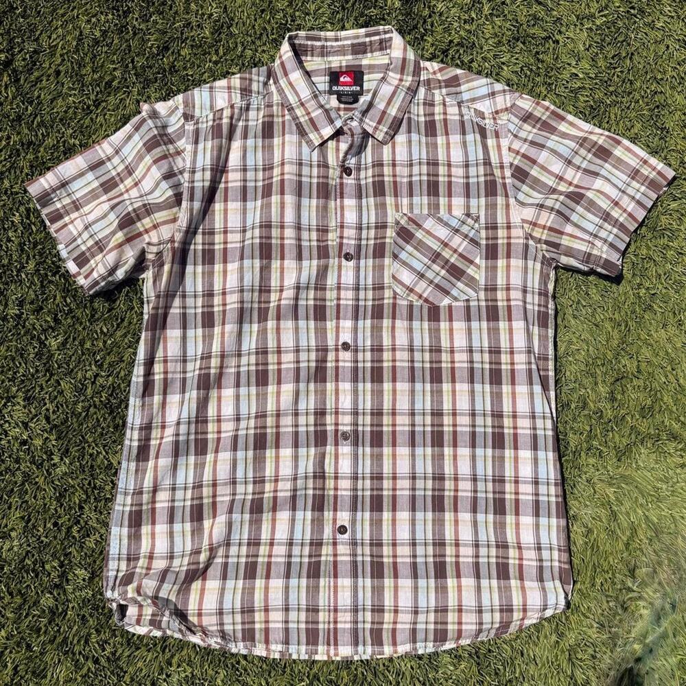Quicksilver Vintage 00s Button Up Shirt Shortsleeve Beige Brown Tan Size L